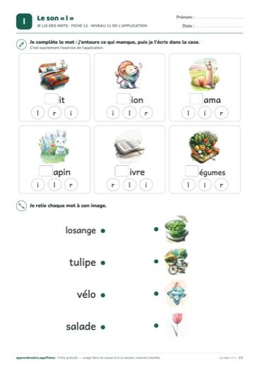 Page 3 de la fiche : Je lis des mots