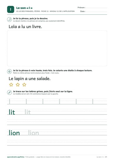 Page 4 de la fiche : Je lis des phrases, j'écris