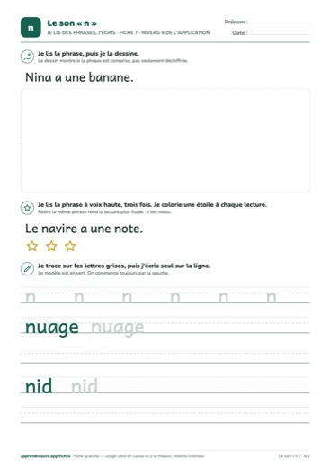 Page 4 de la fiche : Je lis des phrases, j'écris