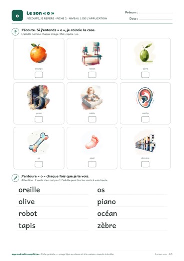 Page 2 de la fiche : J'écoute, je repère