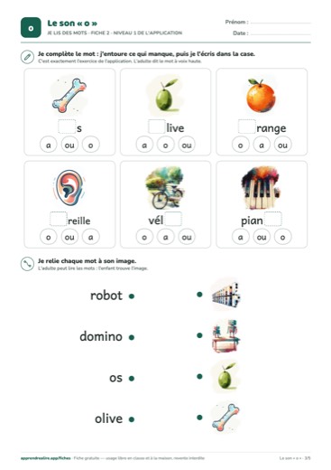 Page 3 de la fiche : Je lis des mots