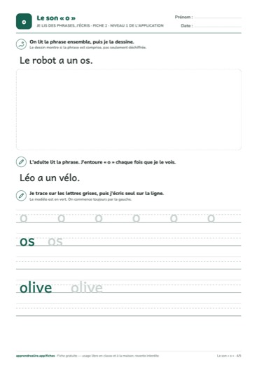 Page 4 de la fiche : Je lis des phrases, j'écris