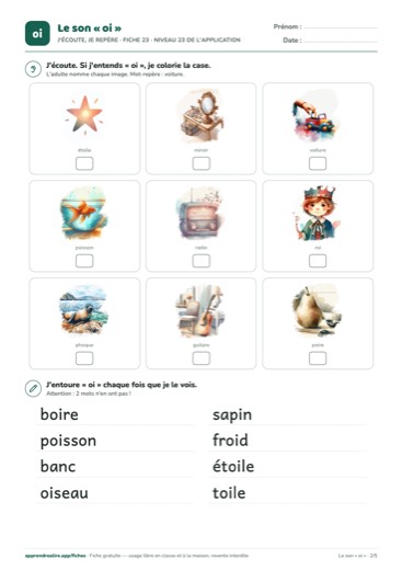Page 2 de la fiche : J'écoute, je repère