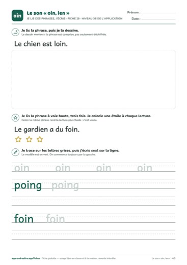 Page 4 de la fiche : Je lis des phrases, j'écris