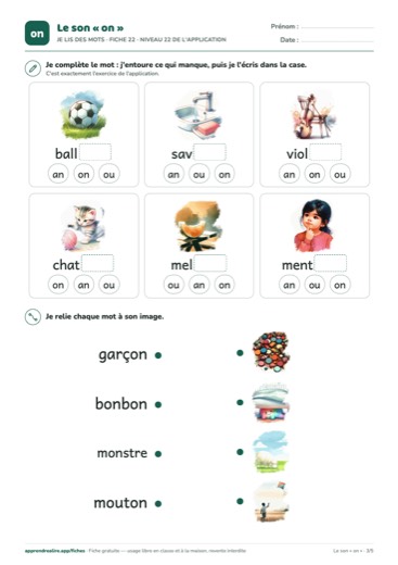 Page 3 de la fiche : Je lis des mots