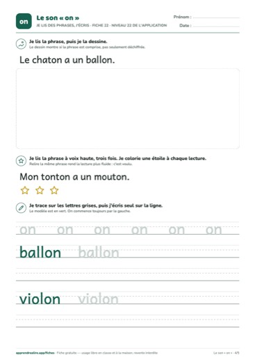 Page 4 de la fiche : Je lis des phrases, j'écris
