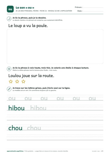 Page 4 de la fiche : Je lis des phrases, j'écris