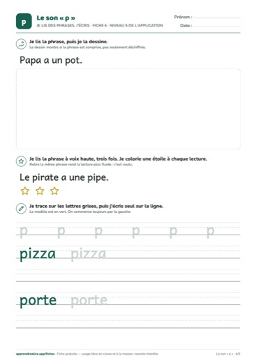 Page 4 de la fiche : Je lis des phrases, j'écris