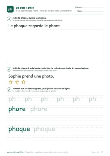Page 4 de la fiche : Je lis des phrases, j'écris