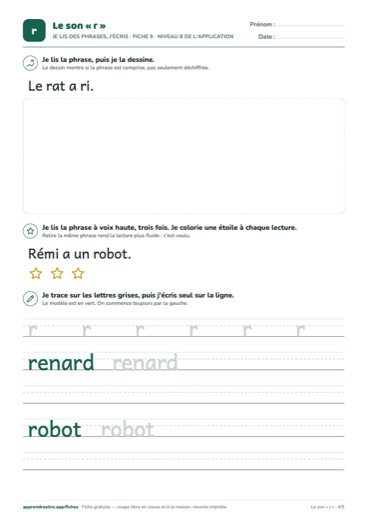 Page 4 de la fiche : Je lis des phrases, j'écris