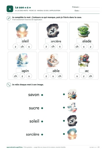Page 3 de la fiche : Je lis des mots