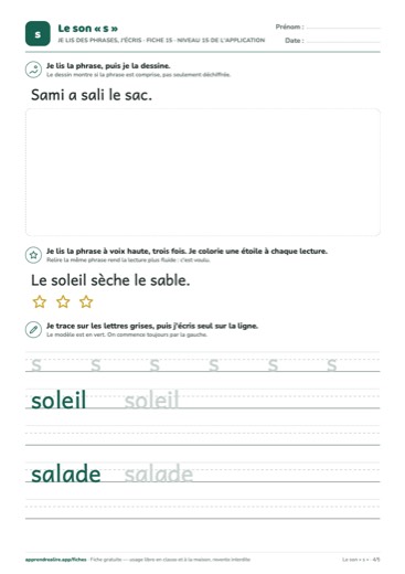 Page 4 de la fiche : Je lis des phrases, j'écris