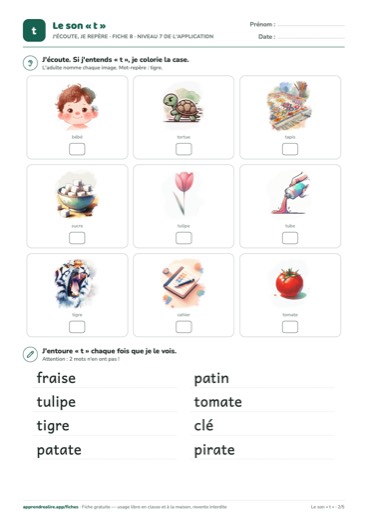 Page 2 de la fiche : J'écoute, je repère