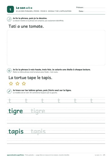 Page 4 de la fiche : Je lis des phrases, j'écris