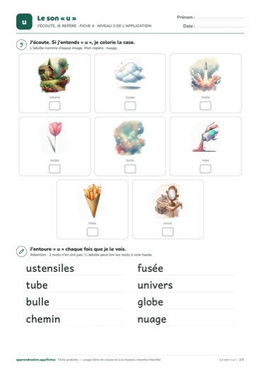 Page 2 de la fiche : J'écoute, je repère