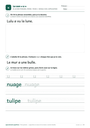 Page 4 de la fiche : Je lis des phrases, j'écris