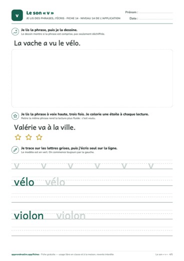 Page 4 de la fiche : Je lis des phrases, j'écris