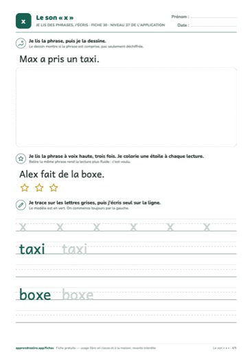Page 4 de la fiche : Je lis des phrases, j'écris