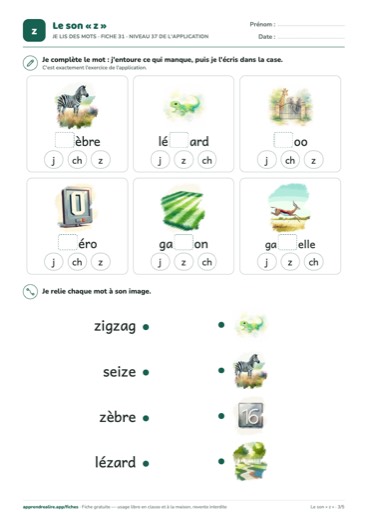 Page 3 de la fiche : Je lis des mots