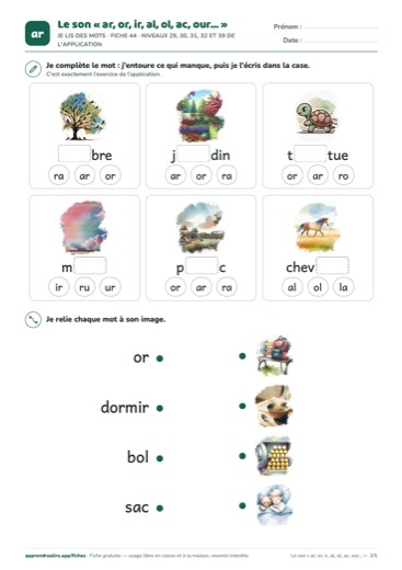 Page 3 de la fiche : Je lis des mots