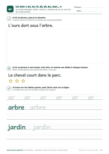Page 4 de la fiche : Je lis des phrases, j'écris